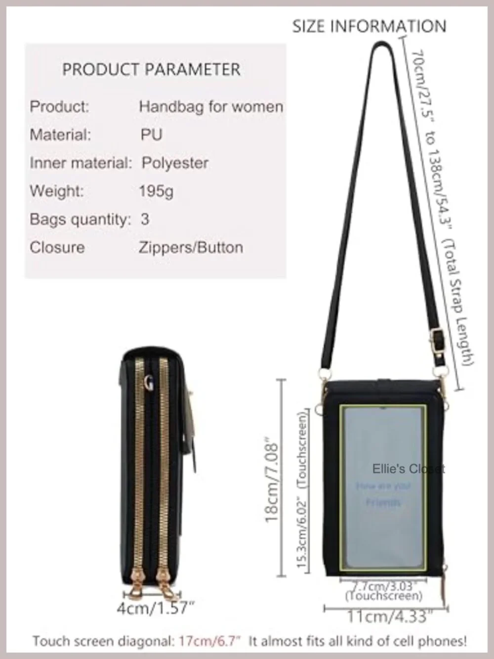 Women's Anti-Theft Crossbody Bag with RFID Blocking, PU Leather, Fits 6.7